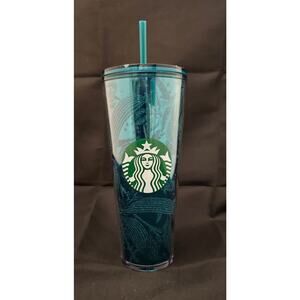 NWT Starbucks Emerald Green Floral Glitter Tumbler